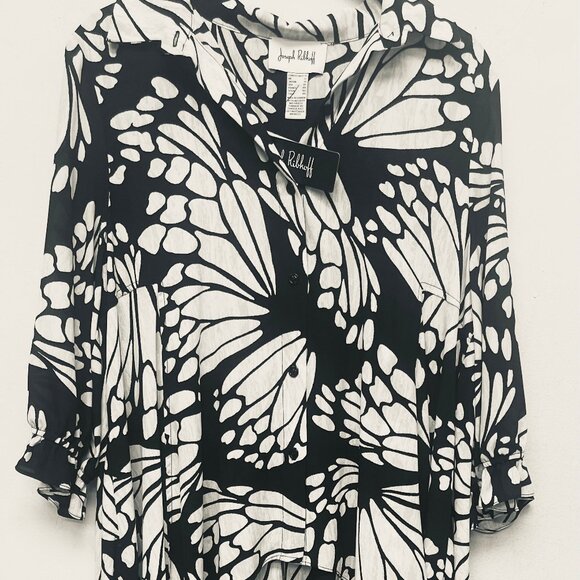 Joseph Ribkoff Hi/Low Butterfly Blouse Black and White , Size 10 - Picture 3 of 5
